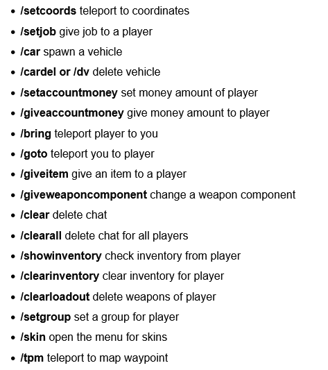 Fivem e commands list